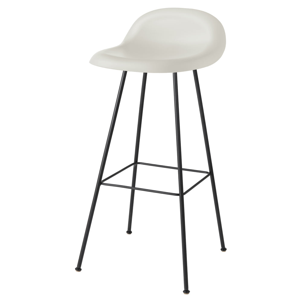 3D Unupholstered Bar Stool - Alabaster White Plastic, Black Matte Stainless Steel Center Base