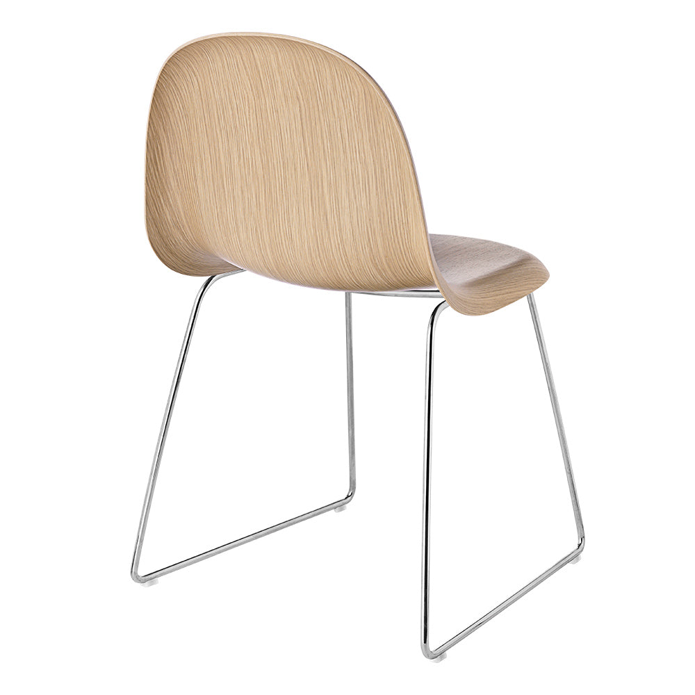 3D Unupholstered Dining Chair - Oak, Polished Stainless Steel Sledge Base