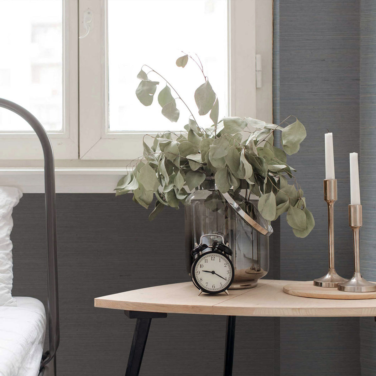 Sisal Tonal Hues Grasscloth Wallpaper - Gray on Light Blue