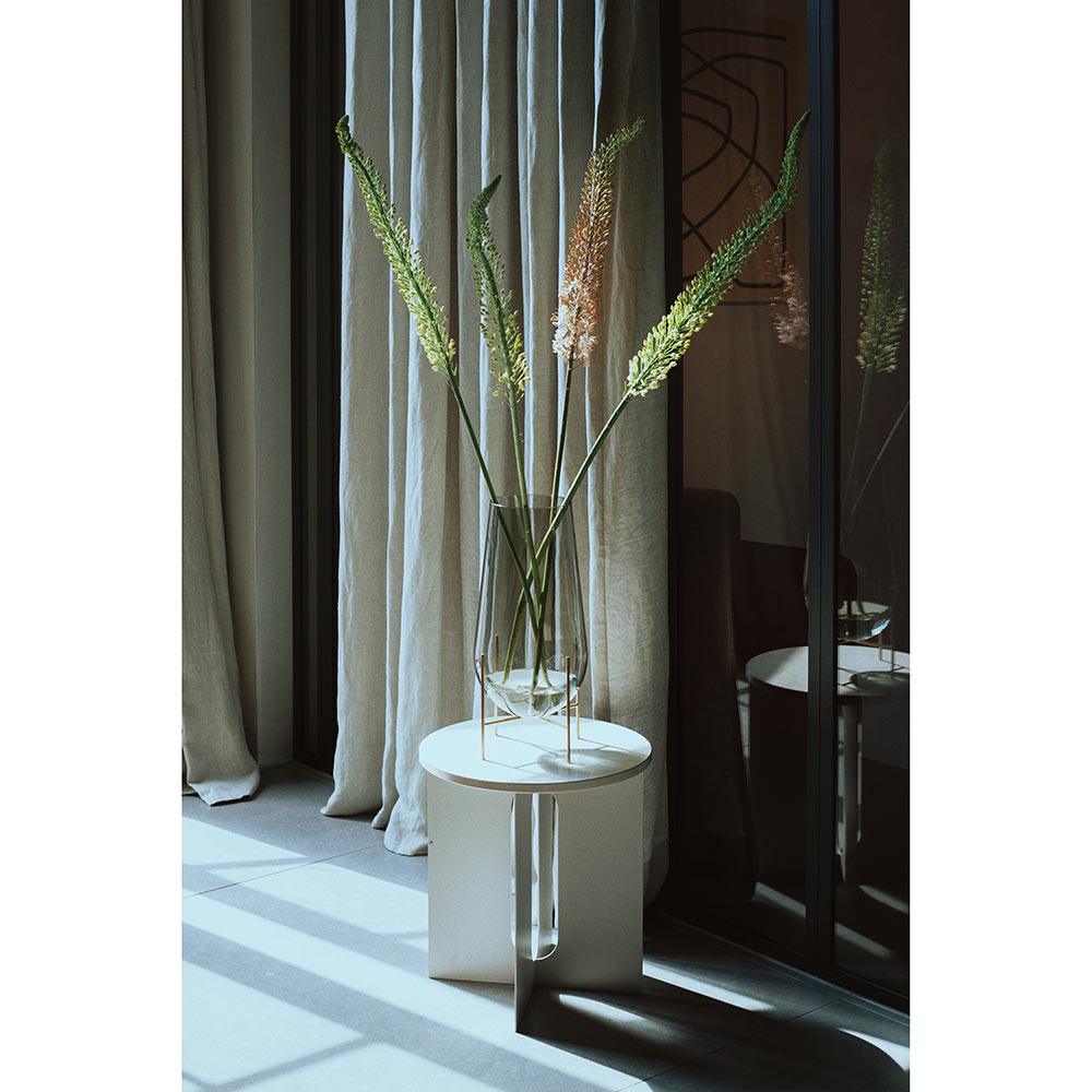 Androgyne 16.5_ Steel Side Table - Ivory, Crystal Rose Marble Top