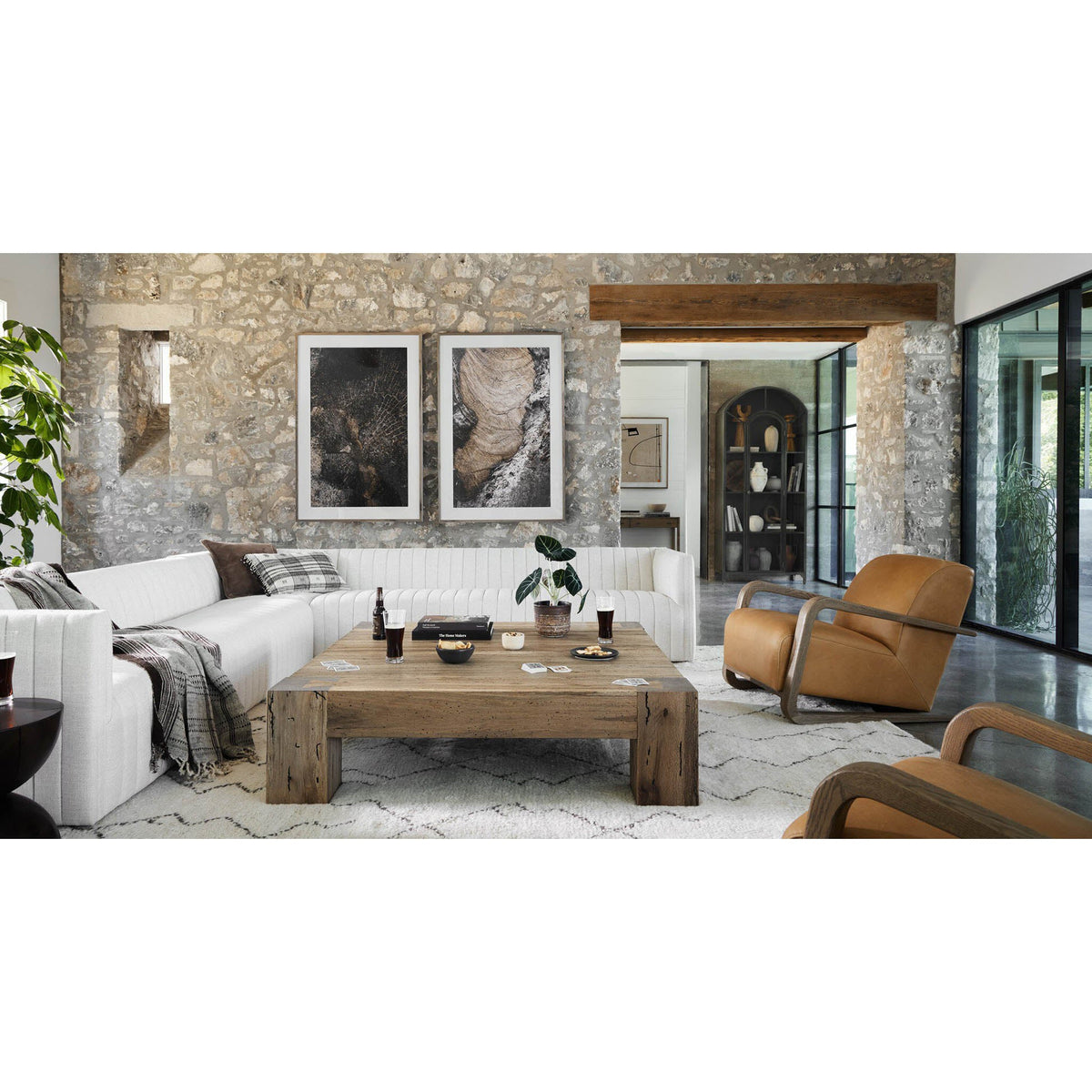 Abaso Rectangular Coffee Table - Rustic Wormwood Oak - 55"W