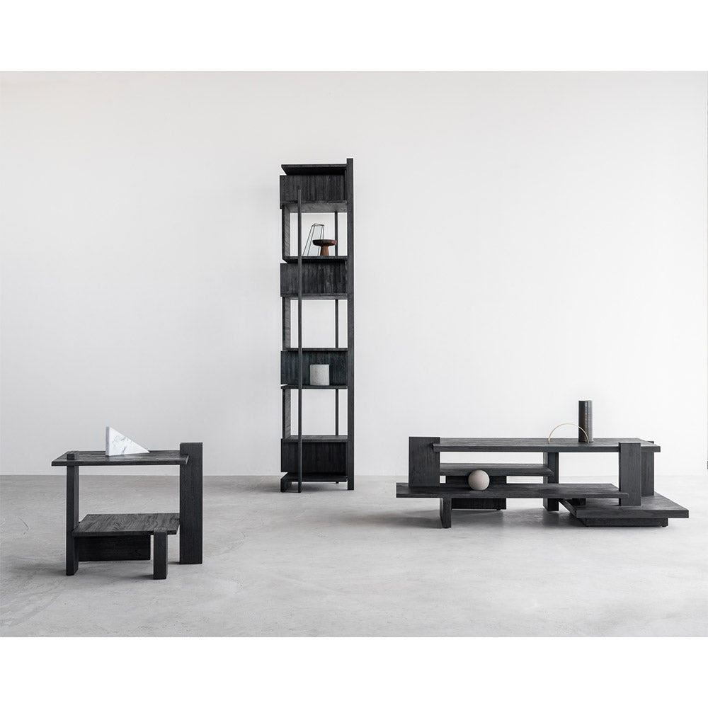 Abstract Black Teak Side Table