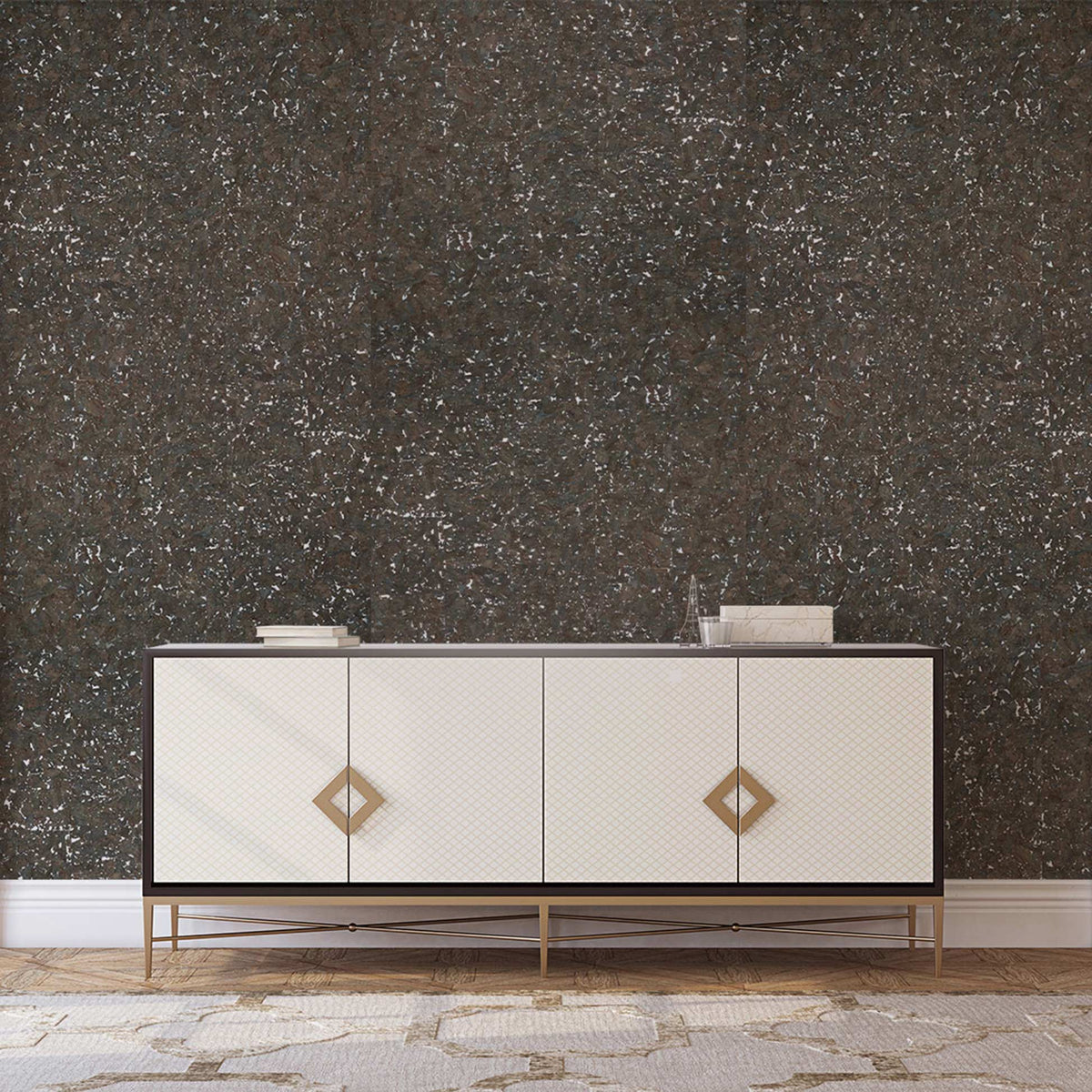 Authentic Cork Wallpaper - Espresso Brown on Silver