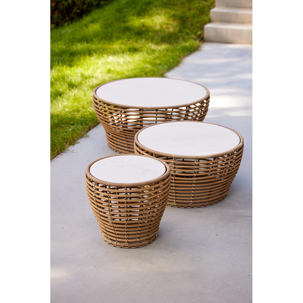 Basket Large Coffee Table - Multi Color Ceramic Top, Natural Weave Base