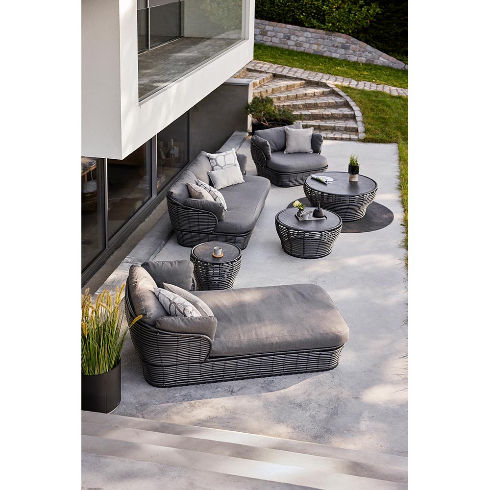 Basket Medium Coffee Table - Fossil Black Ceramic Top, Graphite Weave Base