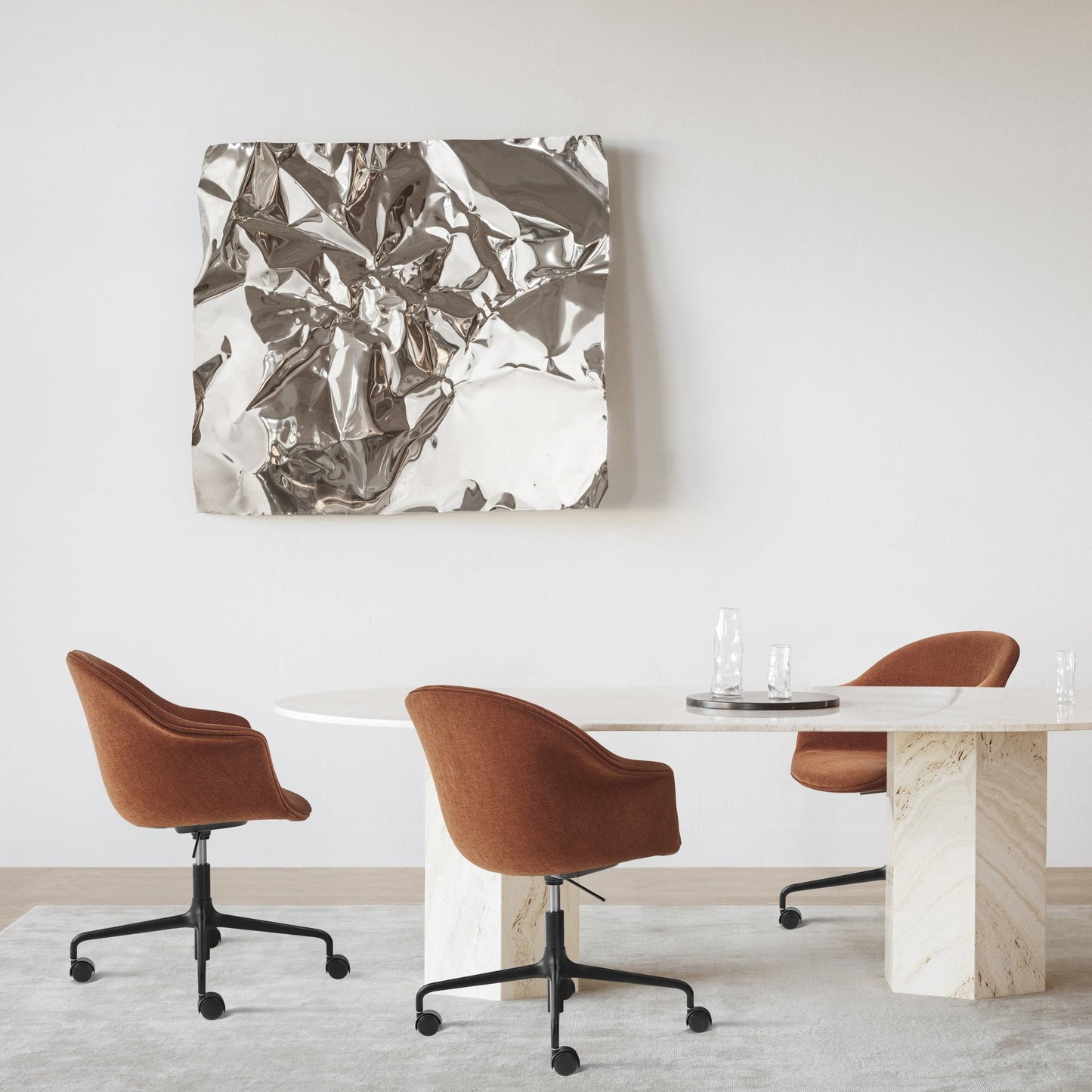 Bat Fully Upholstered Meeting Chair - Height Adjustable with Castors