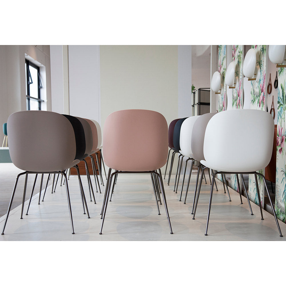 Beetle Unupholstered Dining Chair - Amber Brown, Black Chrome Base