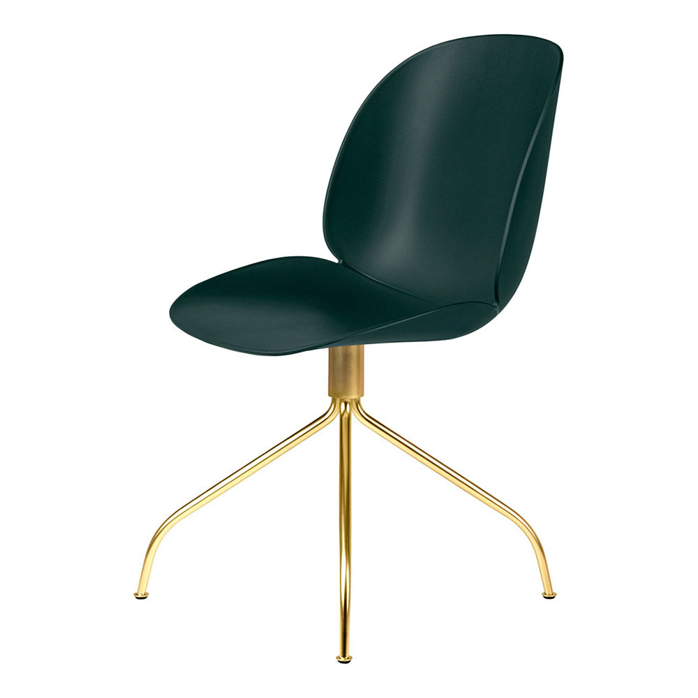 Beetle Unupholstered Meeting Chair - Dark Green Shell, Brass Semi Matte Swivel Base