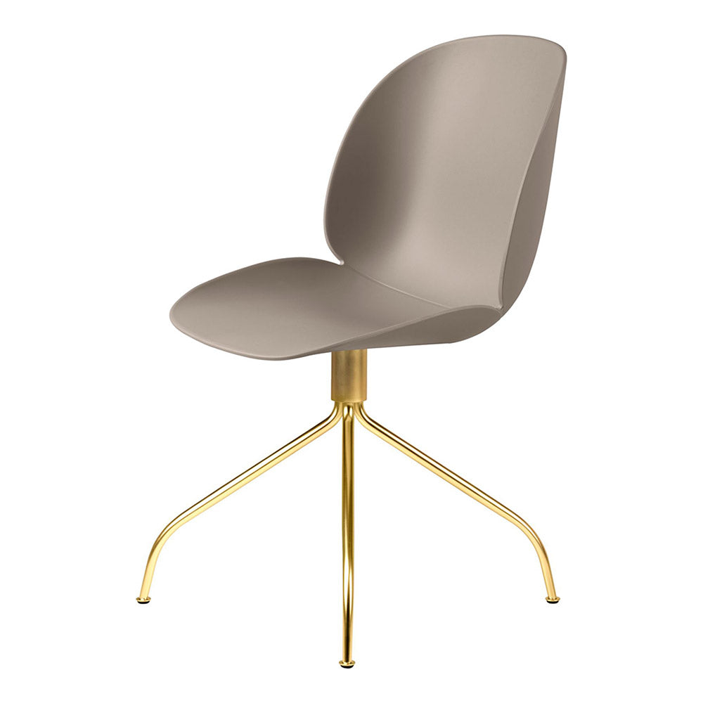 Beetle Unupholstered Meeting Chair - New Beige Shell, Brass Semi Matte Swivel Base