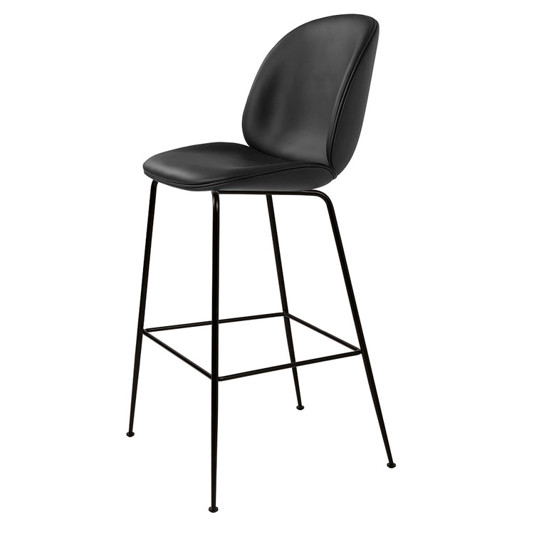 Beetle Upholstered Bar Chair - Black Leather, Black Legs