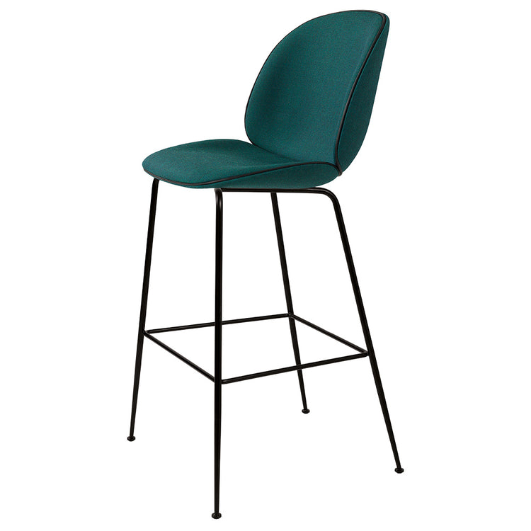 Beetle Upholstered Bar Chair - Green, Black Piping, Black Legs