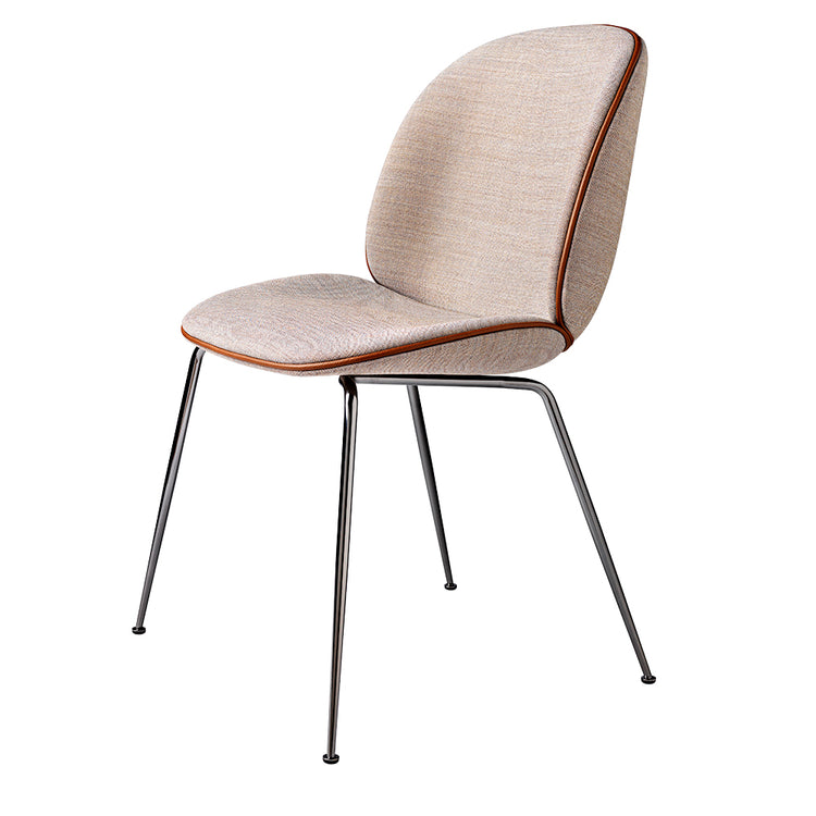 Beetle Upholstered Dining Chair - Pink, Cognac Piping, Black Chrome Legs