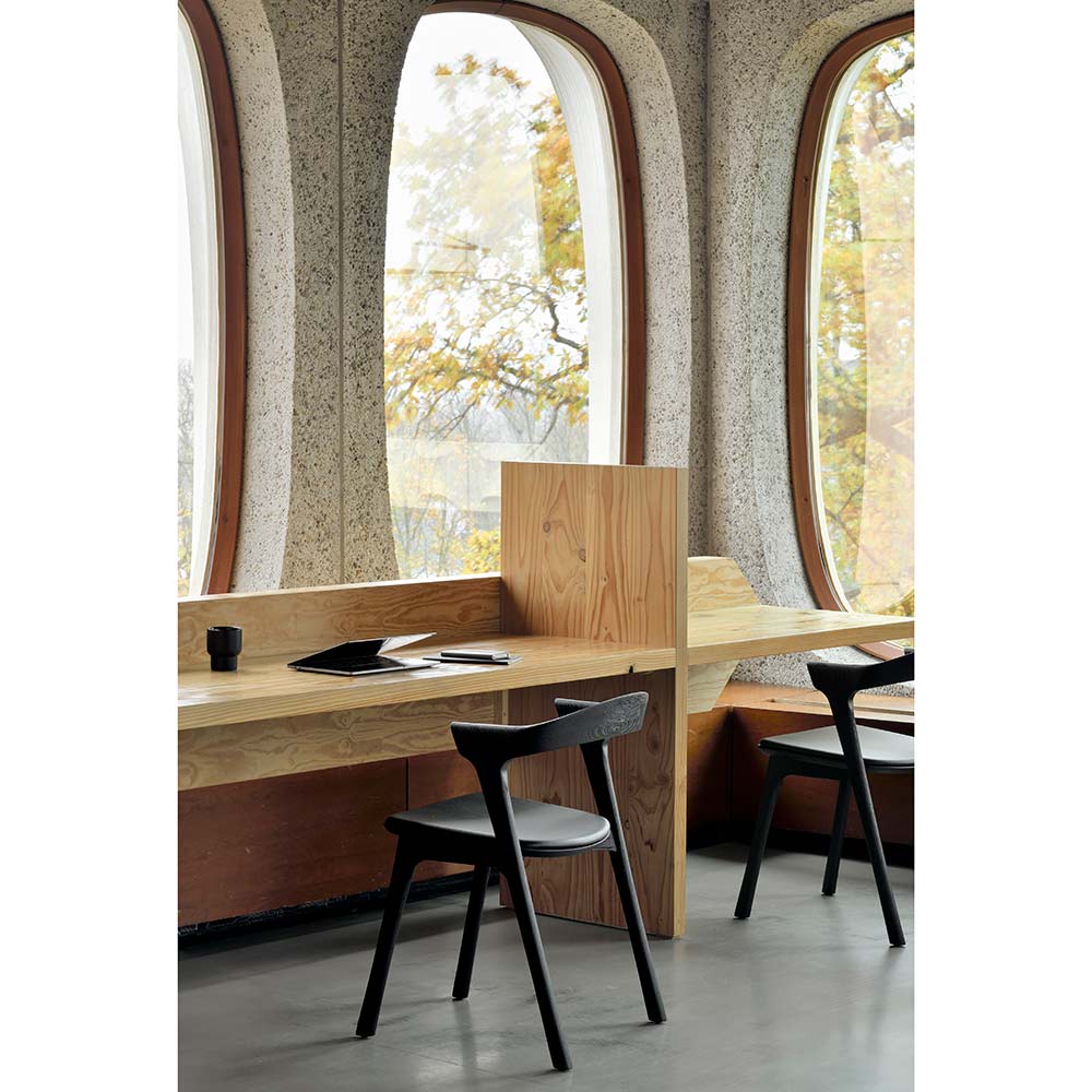 Bok Dining Chair - Black Leather, Black Oak