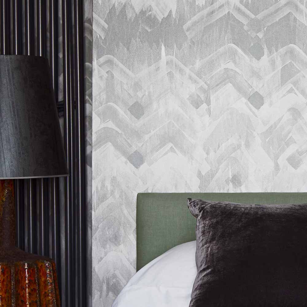 Brushed Herringbone Wallpaper - Gray