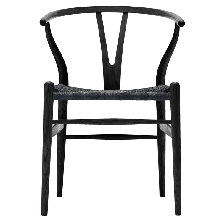 CH24 Wishbone Dining Chair - Black Paper Cord, Black Oak
