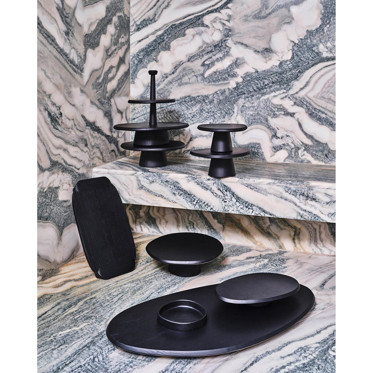 Dune 01 Two Tier Cake Stand - Black