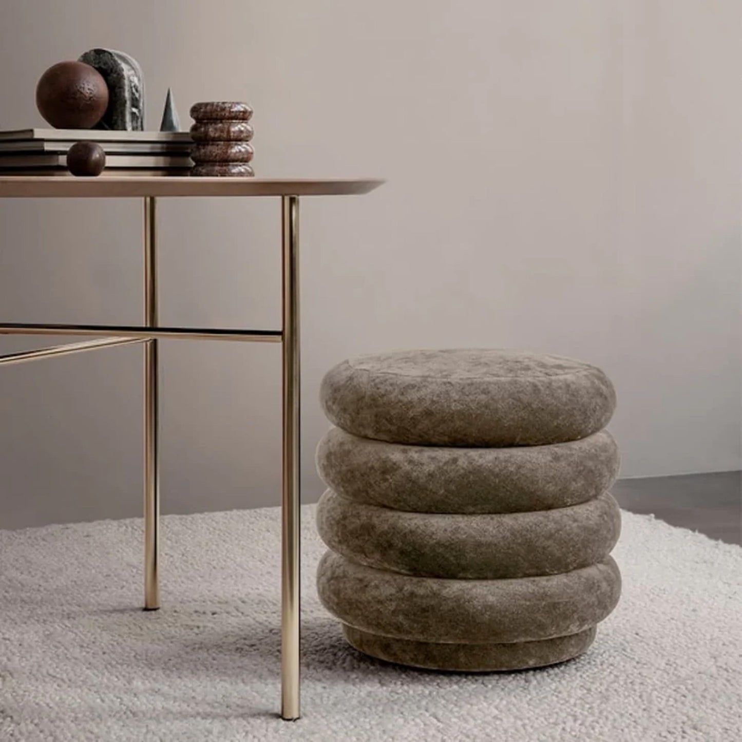 Faded Velvet Pouf - Round, Beige