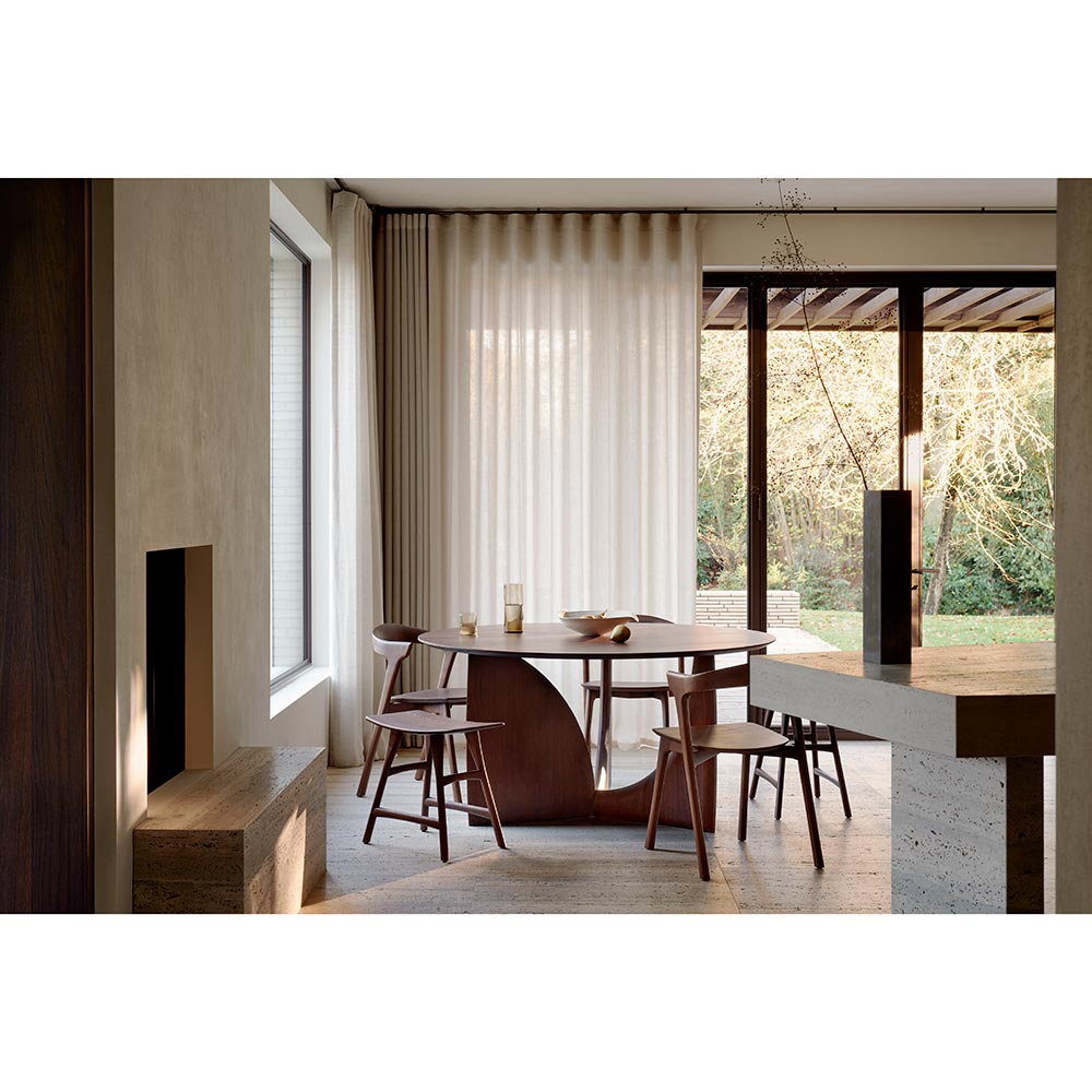 Geometric Round Dining Table – Teak, Brown