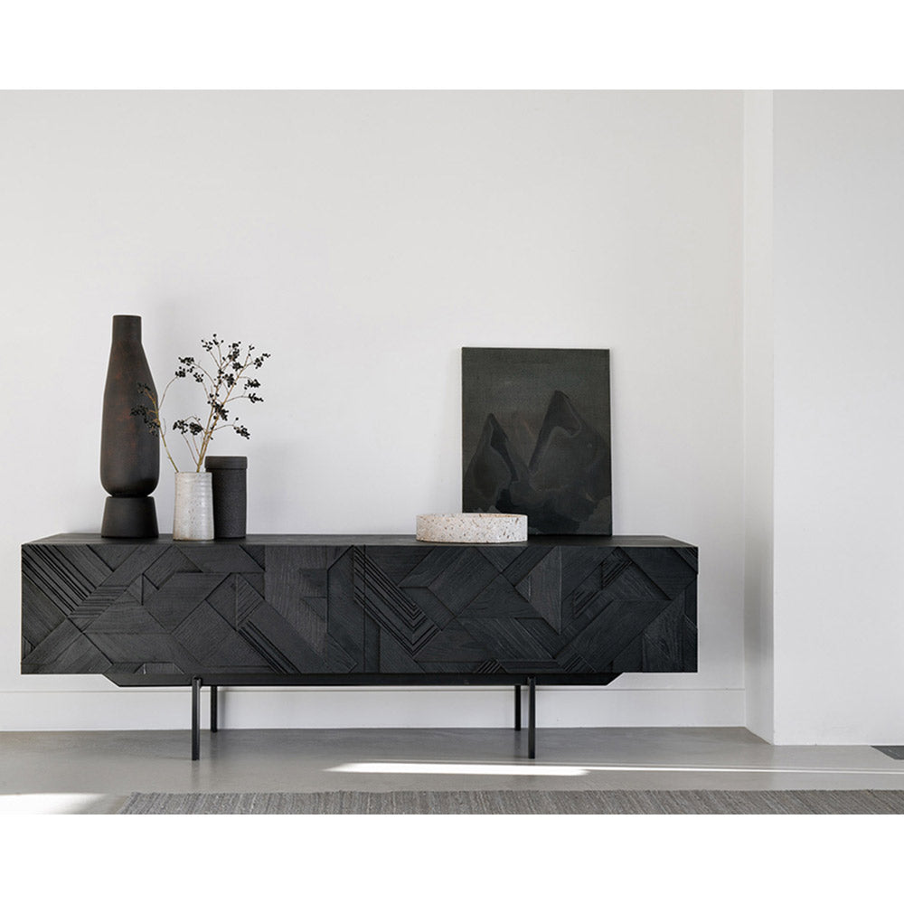 Graphic TV Cupboard - Black Teak, 1 Drawer