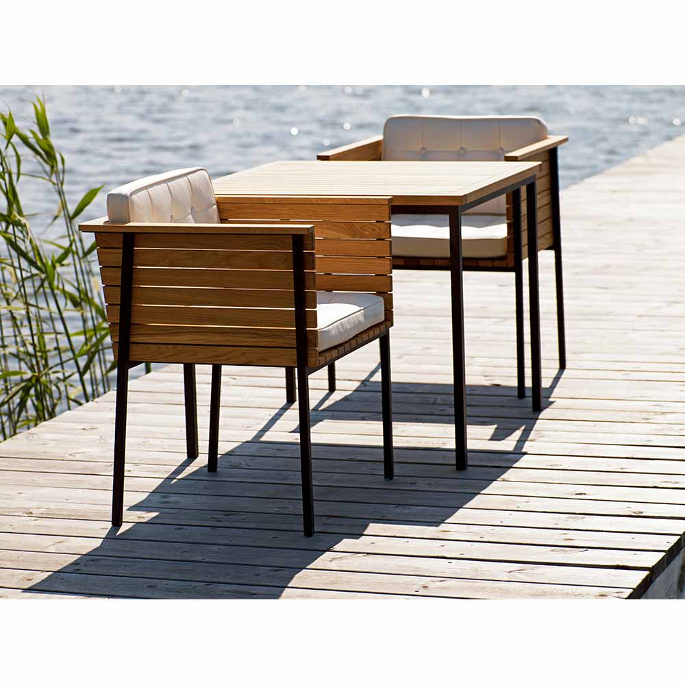 Haringe Square Table - Teak, Black Stainless Steel Frame