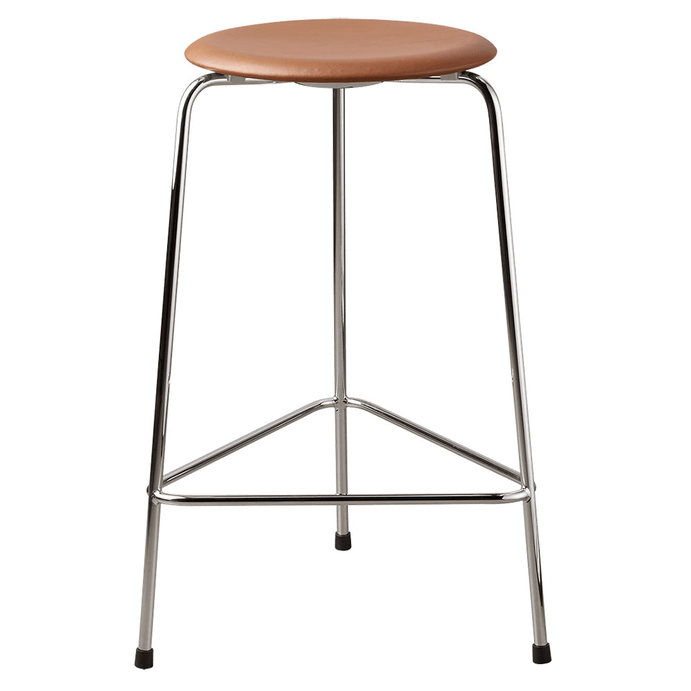 High Dot Stool 3 Legs - Walnut Leather, Chrome Base