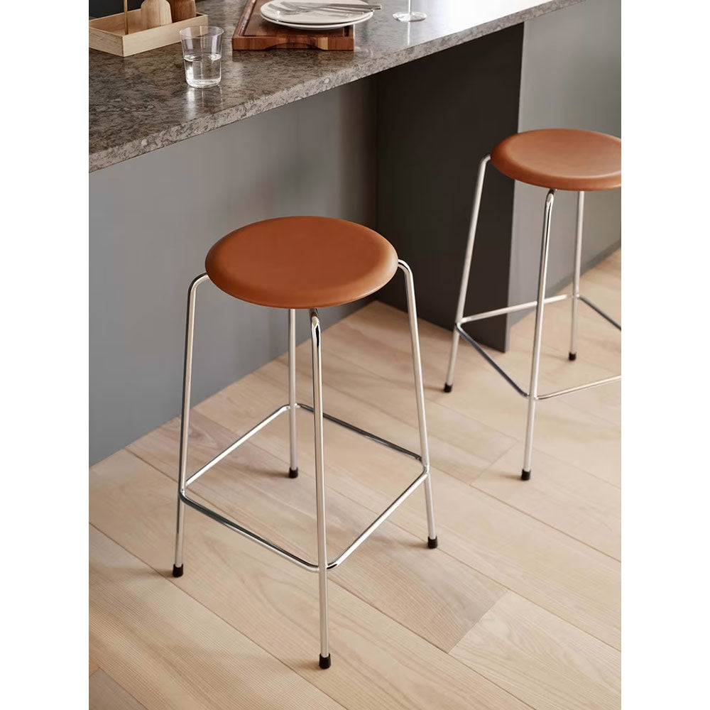 High Dot Stool 4 Legs - Walnut Leather, Chrome Base