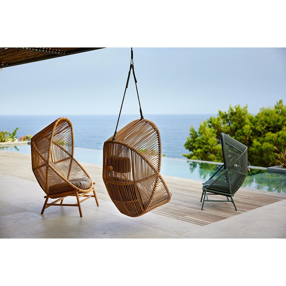 Hive Outdoor Chair - Light Brown Cushions, Natural Weave Chair, Sand Aluminum Base