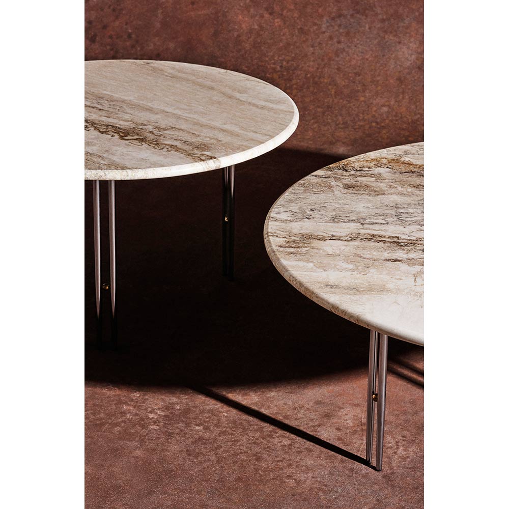 IOI Round Medium Coffee Table - Rippled Beige Travertine, Chrome Base