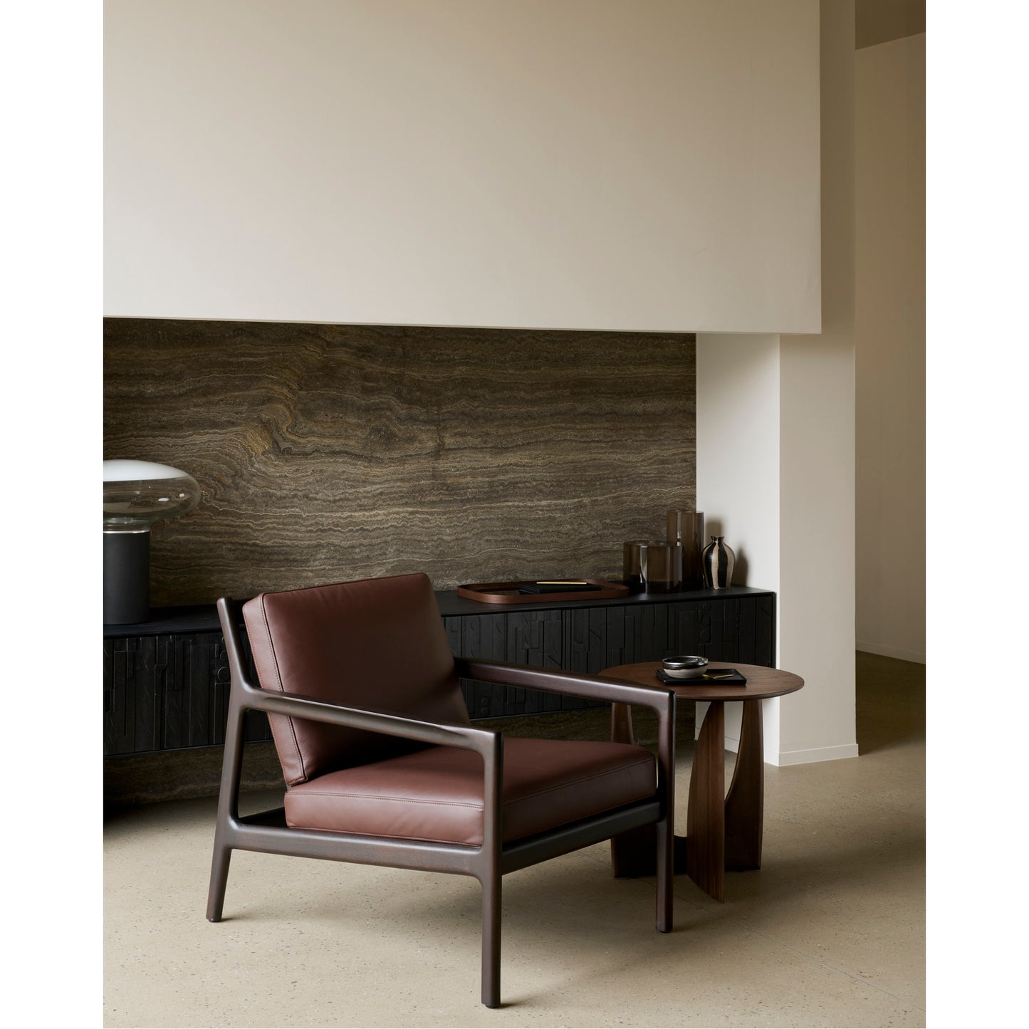 Jack Lounge Chair - Burgundy Leather, Dark Brown Mahogany