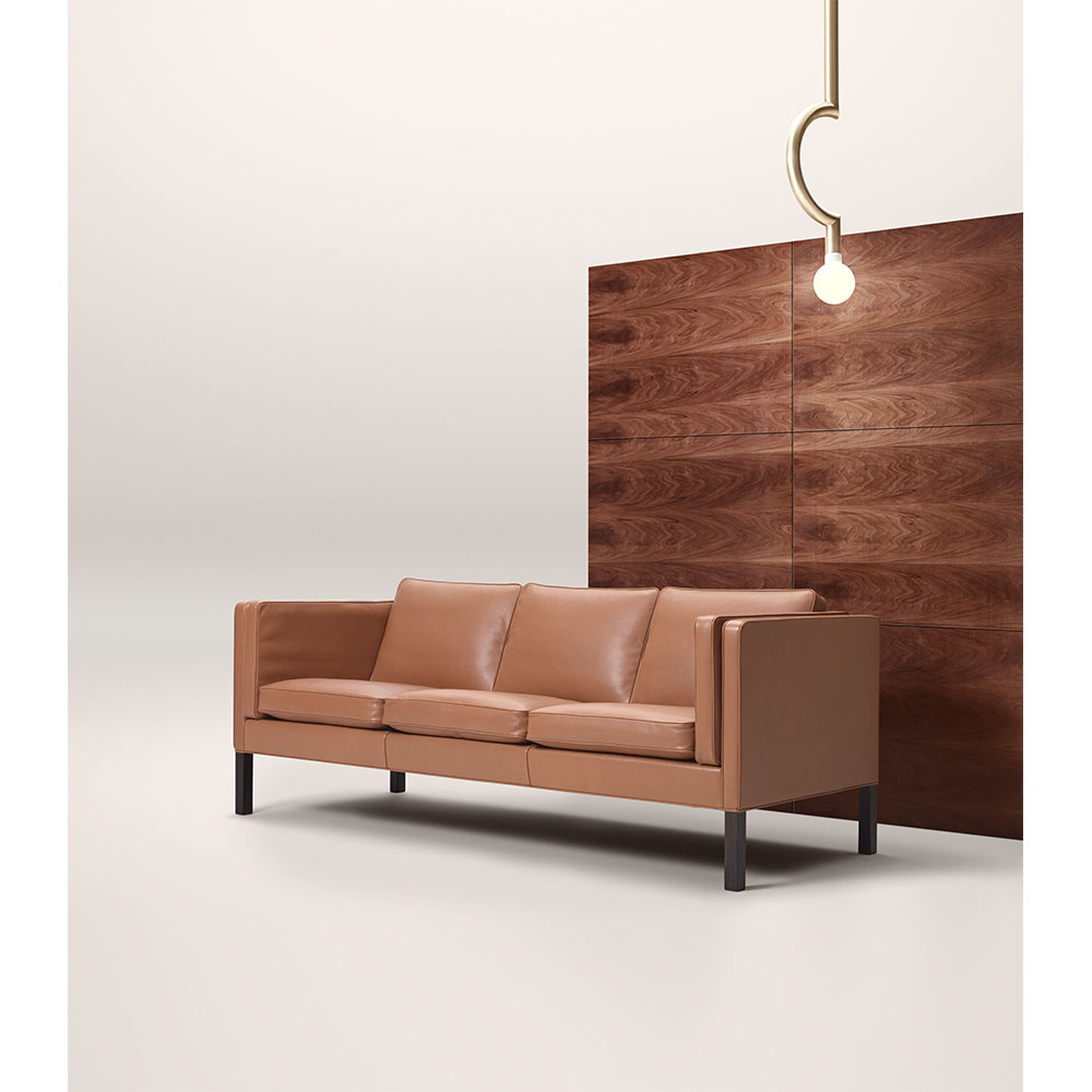 Mogensen 2333 3 Seater Sofa - Leather, Black Oak