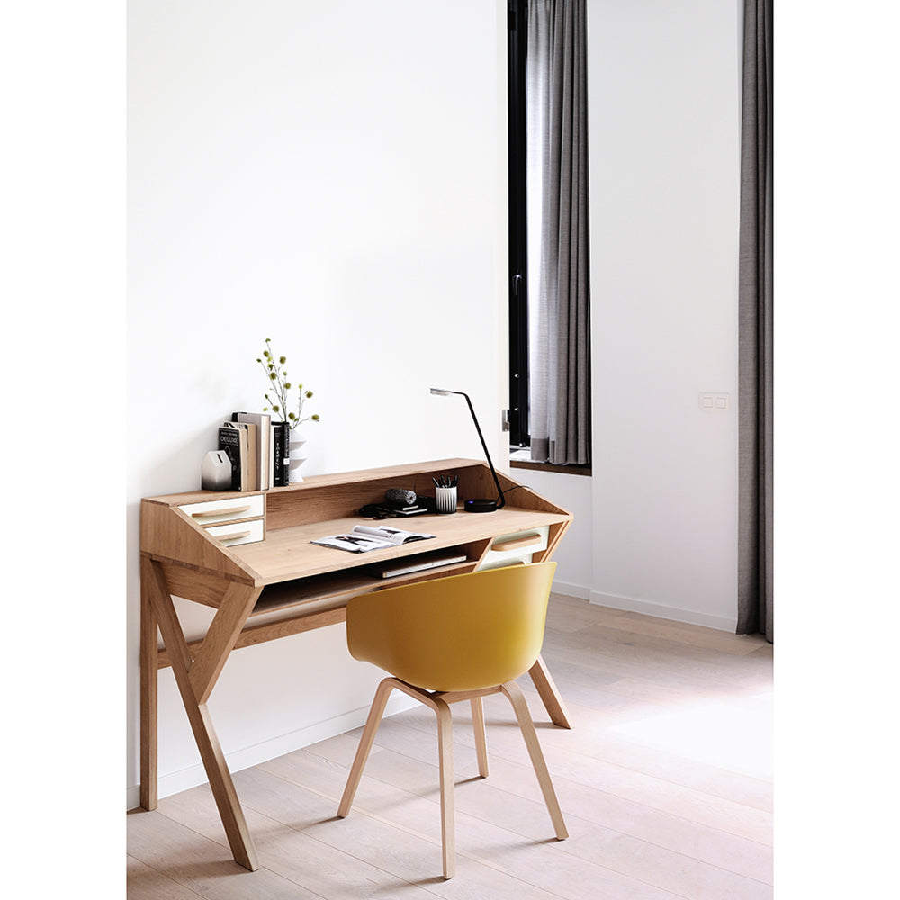 Oak Origami desk - cream - 5 drawers