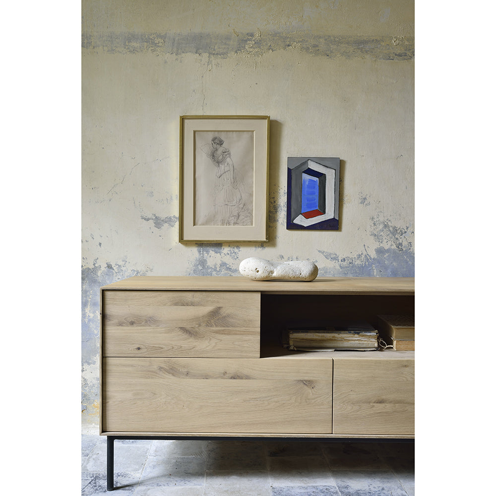 Oak Whitebird TV cupboard - 1 door - 1 flip-down door - 2 drawers