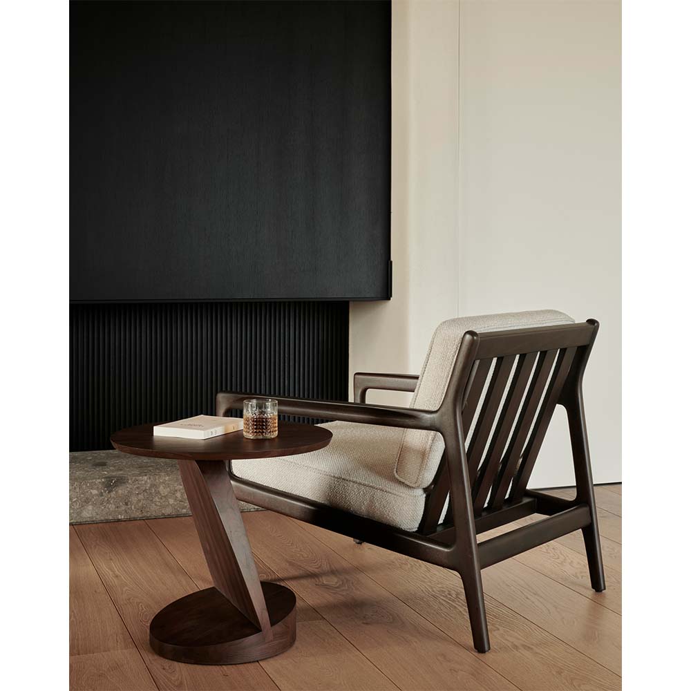 Oblic Round Side Table - Brown Teak