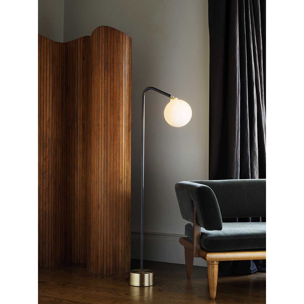 Oscar Floor Lamp - Bronze, Satin Brass, Opal Glass Shade