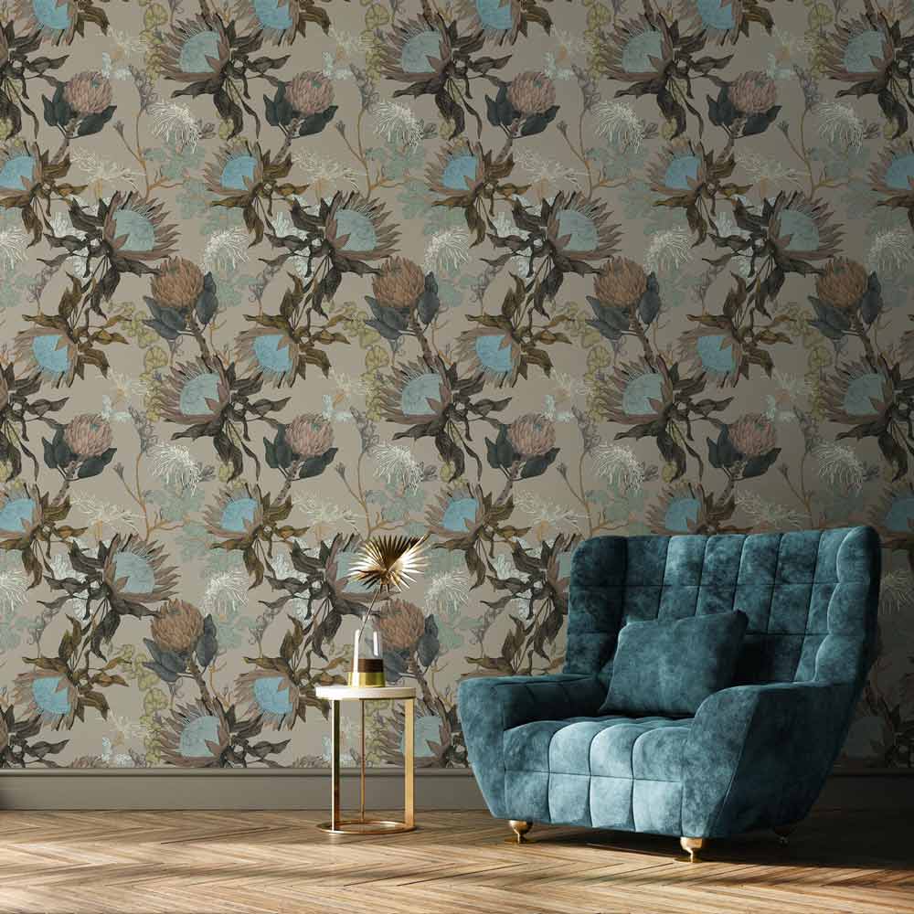 Proteas' Dream Wallpaper - Woodland Gray