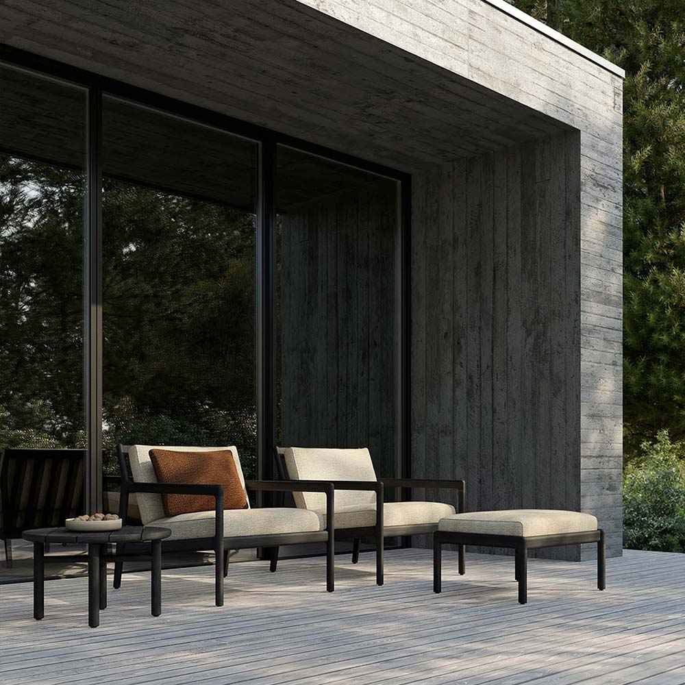 Quatro Outdoor Coffee Table - Black Teak, 17"H