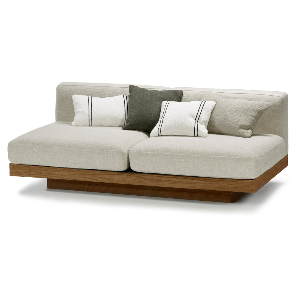 Rudolph 2 Seater Bench Sofa - Bone Cushions, Cognac Oak Base