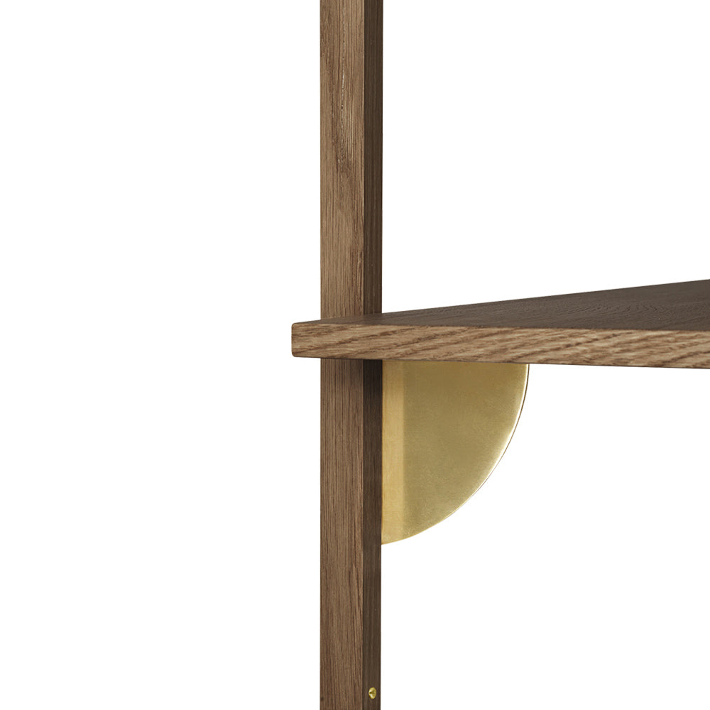 Sector Single Narrow Wall Shelf - Smoked Oak, Brass