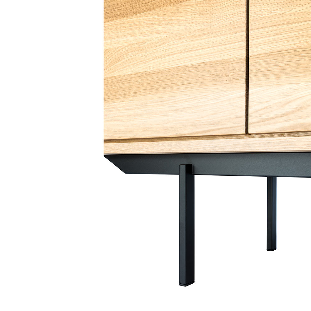 Shadow sideboard - 1 Door, 3 Drawers, Oak, Black Metal Legs