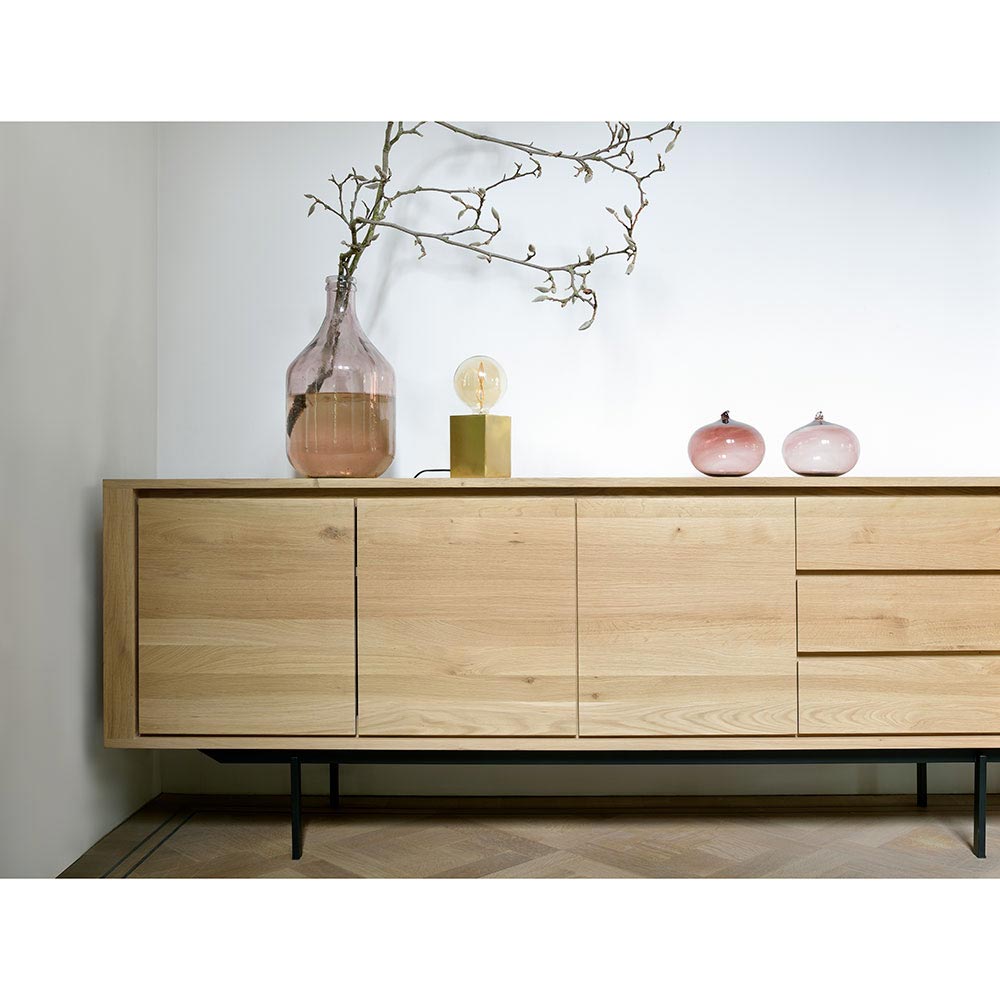Shadow Sideboard - 3 Doors, 3 Drawers, Oak, Black Metal Legs