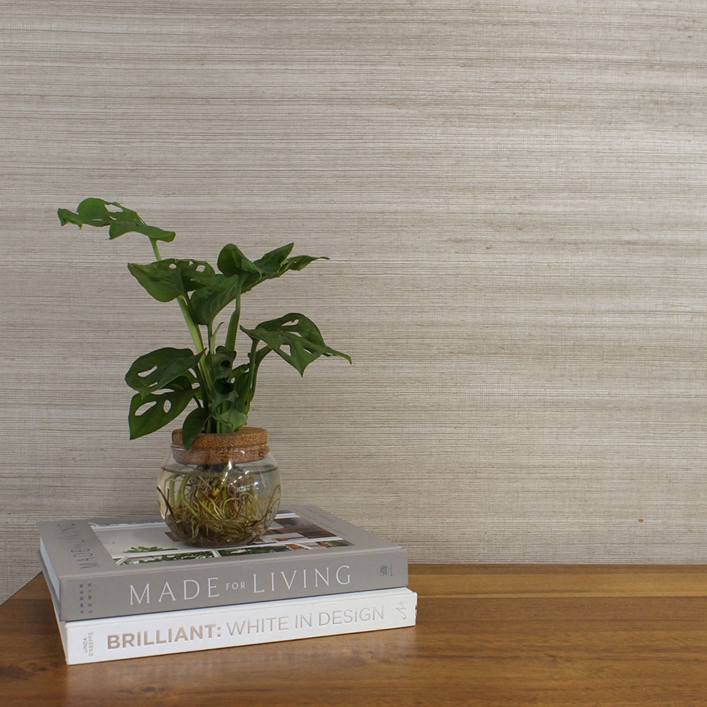 Sisal Metallic Grasscloth Wallpaper - Taupe on Metallic Silver