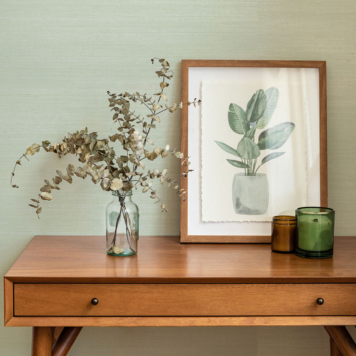 Sisal Monochromatic Grasscloth Wallpaper - Blue Sage