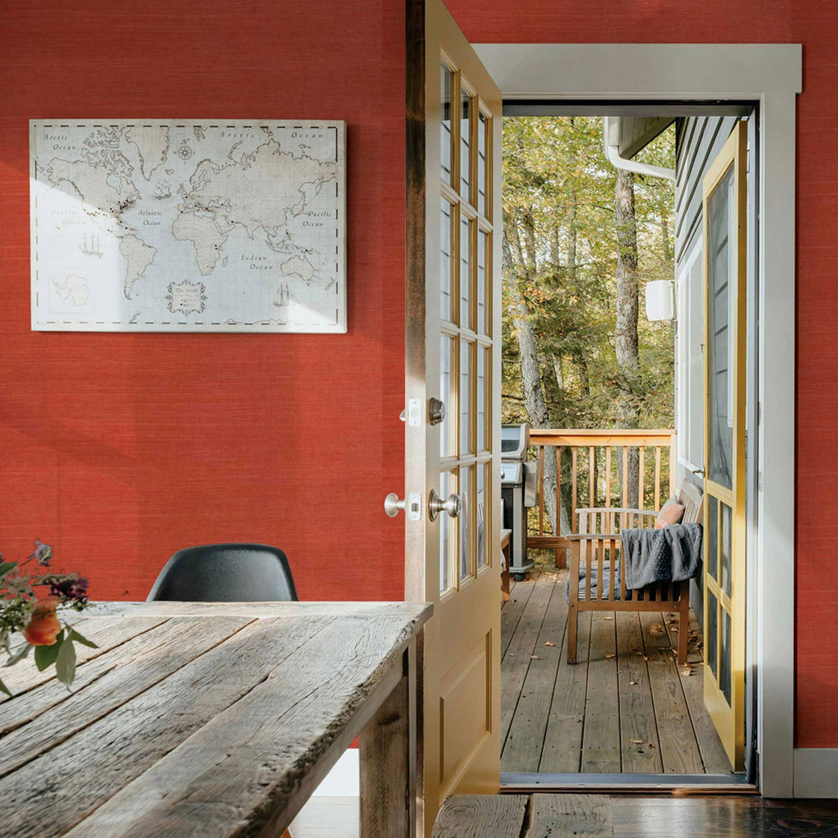 Sisal Monochromatic Grasscloth Wallpaper - Deep Coral Red