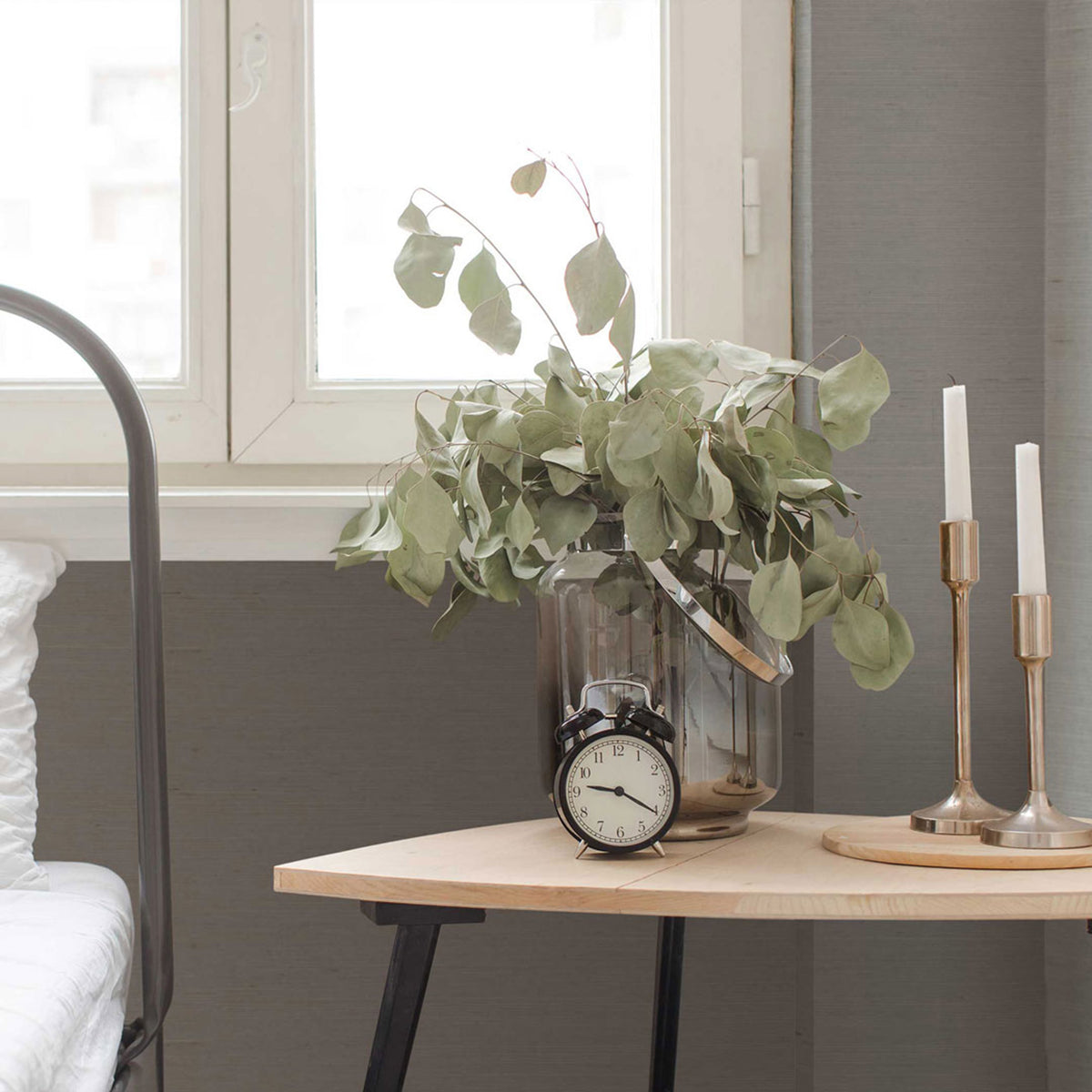 Sisal Tonal Hues Grasscloth Wallpaper - Light Natural on Pale Blue