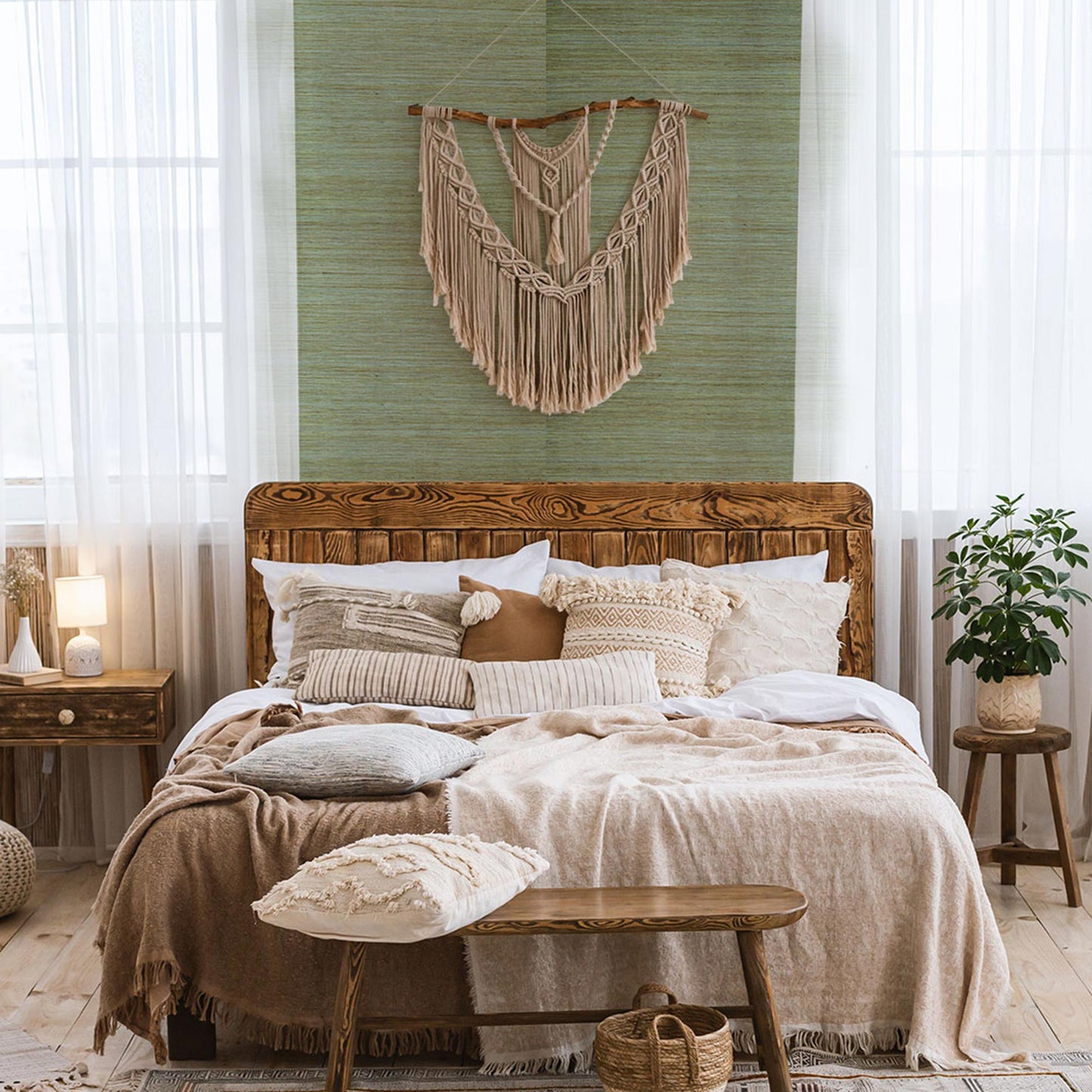 Sisal Tonal Hues Grasscloth Wallpaper - Woodland Green