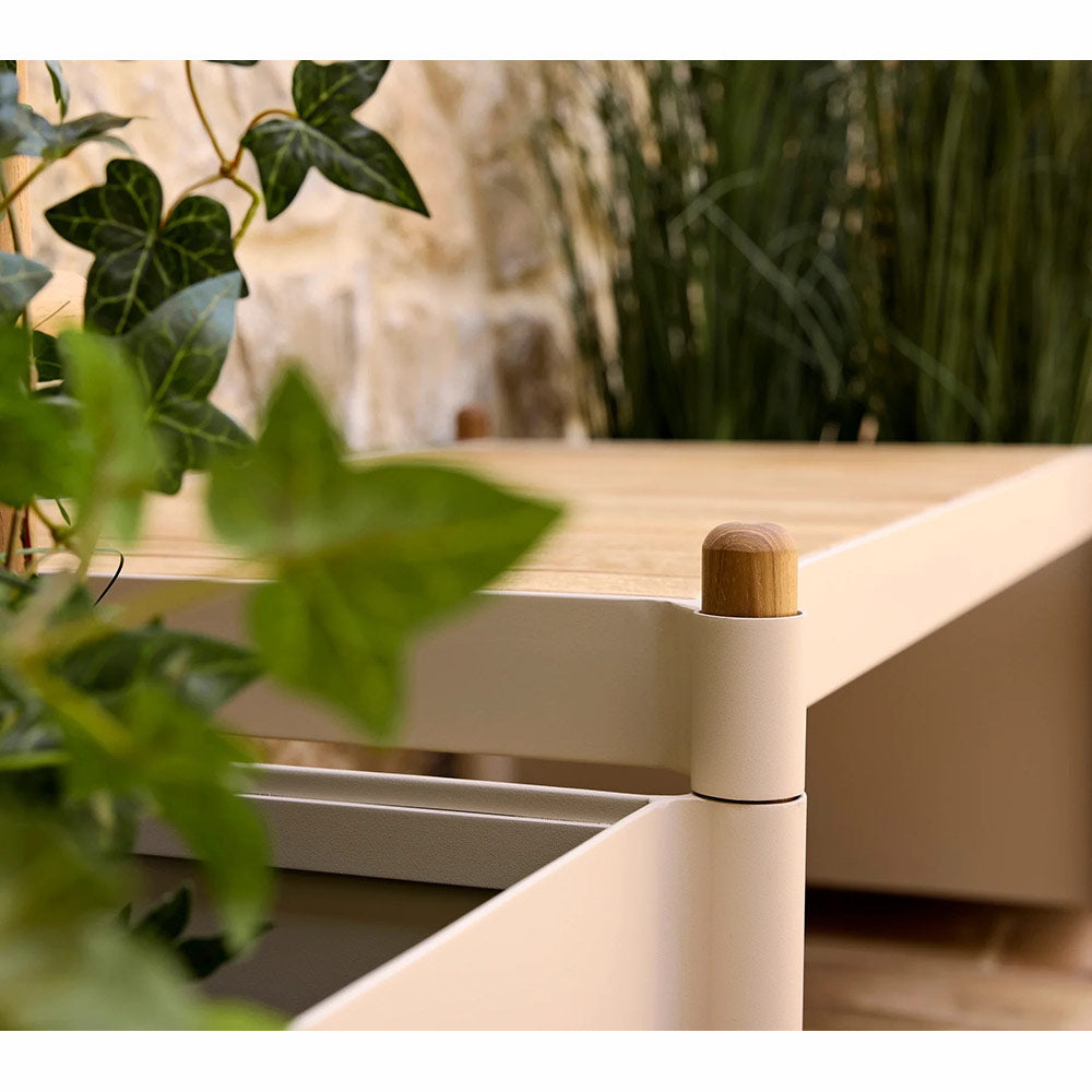 Sticks bench with 1 planter -Teak Bench, Sand Aluminum