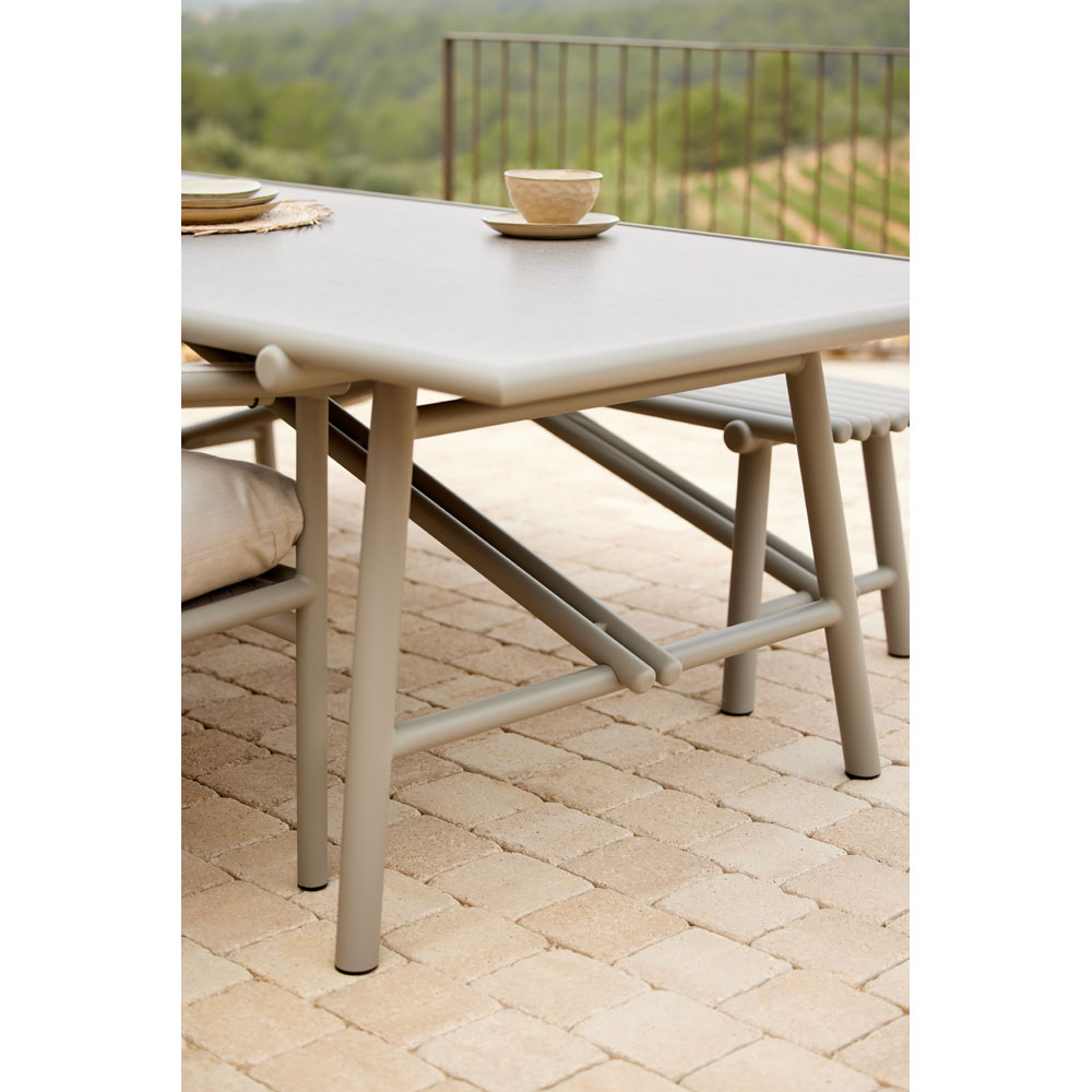 Sticks Dining Table - Taupe Lava Stone Glazed Top, Teak Base