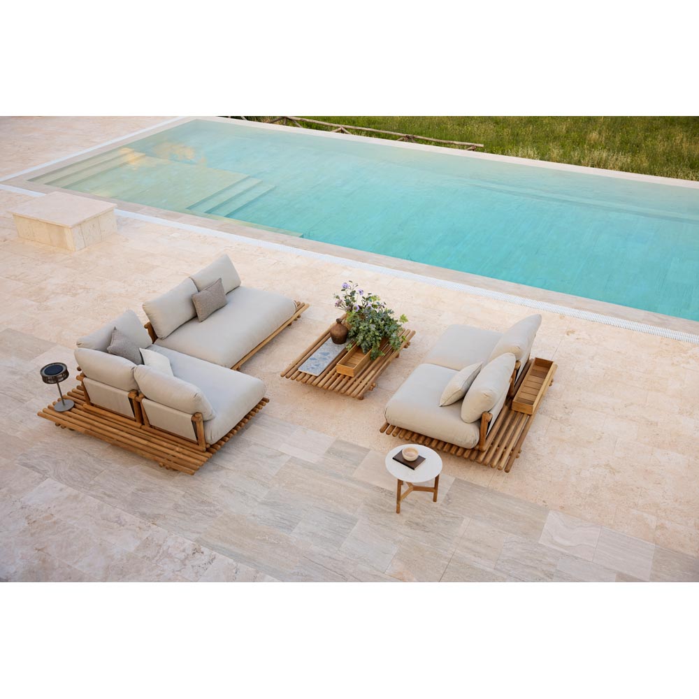 Sticks Platform Corner Sofa - LIght Brown Cushions, Teak Platform