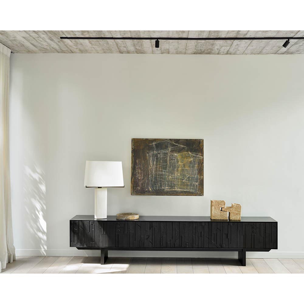Teak Mosaic Media Cabinet - 1 Flip Down Door, 2 Drawers