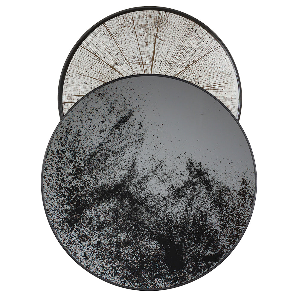 Tray Nesting Tables Low Round - Heavy Aged Mirror and Slice